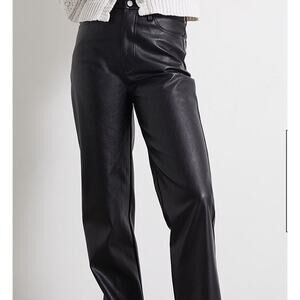 NWT PACSUN Womens Black Leather Faux Wide Leg Pants Small 30x31